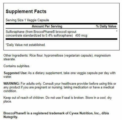 Swanson Sulforaphane - Broccoli Sprout Extract for Liver & GI Health | 0.4% Sulforaphane | 60 Veggie Caps (2 Pack)