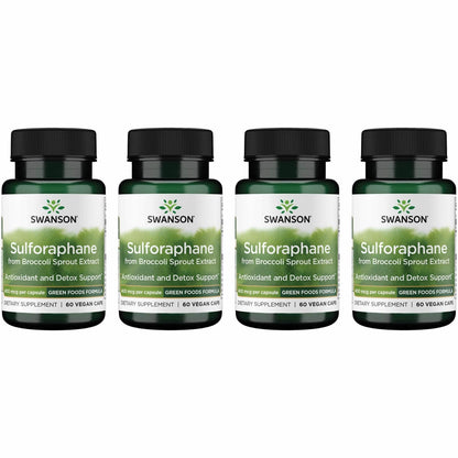 Swanson Sulforaphane - Broccoli Sprout Extract 0.4% Sulforaphane (400 mcg) | 60 Veggie Capsules - 4 Pack
