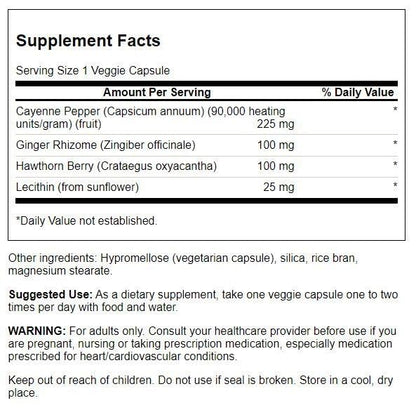 Swanson Super Cayenne 100 Veg Caps – Ginger, Hawthorn & Lecithin