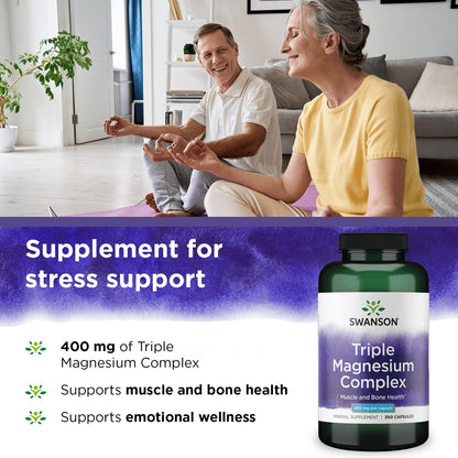 Swanson Triple Magnesium Complex – Magnesium Supplement for Brain, Sleep & Energy (300 Vegan Capsules)
