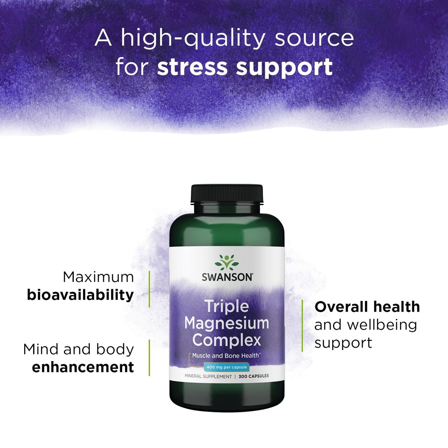 Swanson Triple Magnesium Complex – Magnesium Supplement for Brain, Sleep & Energy (300 Vegan Capsules)