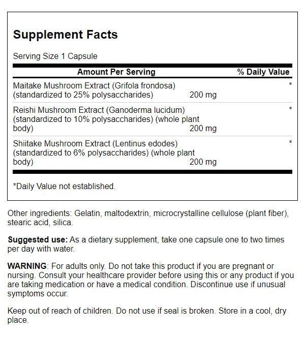 Swanson High-Potency Triple Mushroom Standardized Complex – 60 Capsules