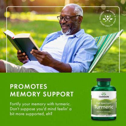 Swanson Turmeric 720 mg Curcuma Longa - 240 Capsules, 120 Servings | Joint, Liver & Mood Support