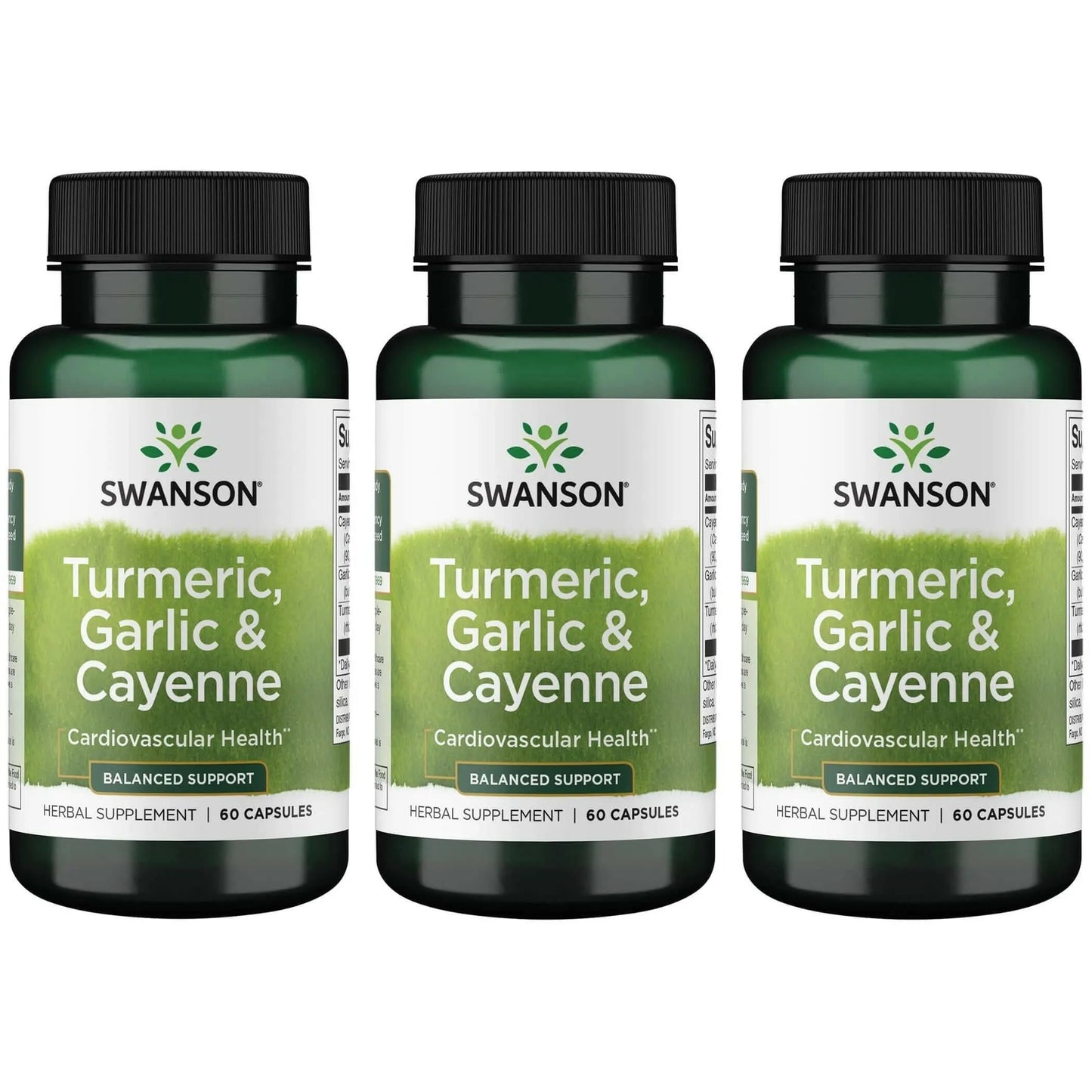 Swanson Full Spectrum Turmeric Garlic & Cayenne 60 Capsules (3 Pack) | Cardiovascular Support