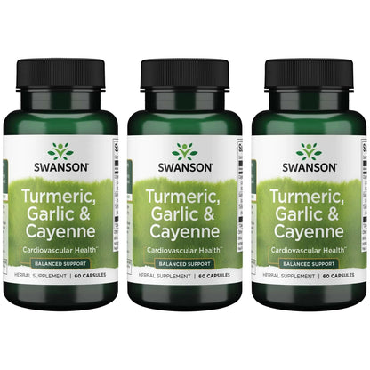 Swanson Full Spectrum Turmeric Garlic & Cayenne 60 Capsules (3 Pack) | Cardiovascular Support