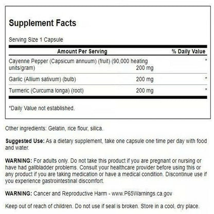Swanson Full Spectrum Turmeric Garlic & Cayenne 60 Capsules (3 Pack) | Cardiovascular Support