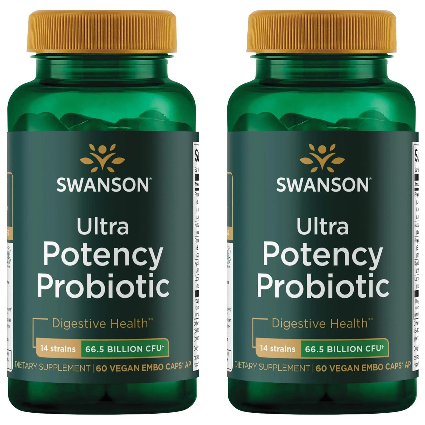 Swanson Ultra Potency Probiotic 66B CFU with 14 Strains | 60 Veggie Caps (2 Pack)