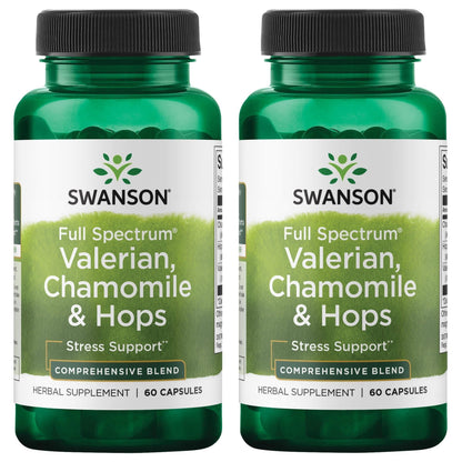 Swanson Valerian, Chamomile & Hops – Full Spectrum Relaxation Supplement (60 Capsules) 2 Pack