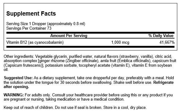 Swanson Vitamin B-12 Sublingual Liquid 1000 mcg, 2 fl oz (59 ml)