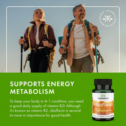Swanson Vitamin B2 (Riboflavin) – Vision, Thyroid & Energy Support (100 Capsules)