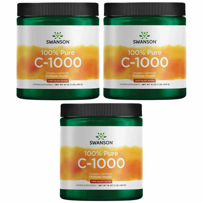 Swanson Vitamin C Powder 100% Pure Ascorbic Acid – Immune Support, Skin & Cardiovascular Health | 1000 mg per Serving, 1 lb, 3 Pack BritishVita | Premium UK Vitamins & Wellness Supplements