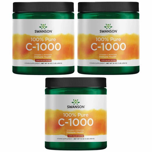 Swanson Vitamin C Powder 100% Pure Ascorbic Acid – Immune Support, Skin & Cardiovascular Health | 1000 mg per Serving, 1 lb, 3 Pack BritishVita | Premium UK Vitamins & Wellness Supplements