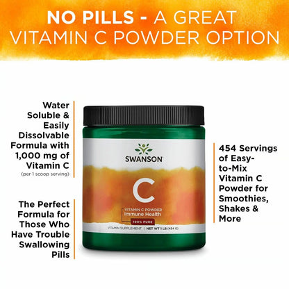Swanson Vitamin C Powder 100% Pure Ascorbic Acid – Immune Support, Skin & Cardiovascular Health | 1000 mg per Serving, 1 lb, 3 Pack BritishVita | Premium UK Vitamins & Wellness Supplements