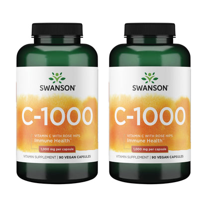 Swanson Vitamin C with Rose Hips – Immune Support, Skin & Heart Health | 90 Capsules, 1000mg Each (2 Pack)