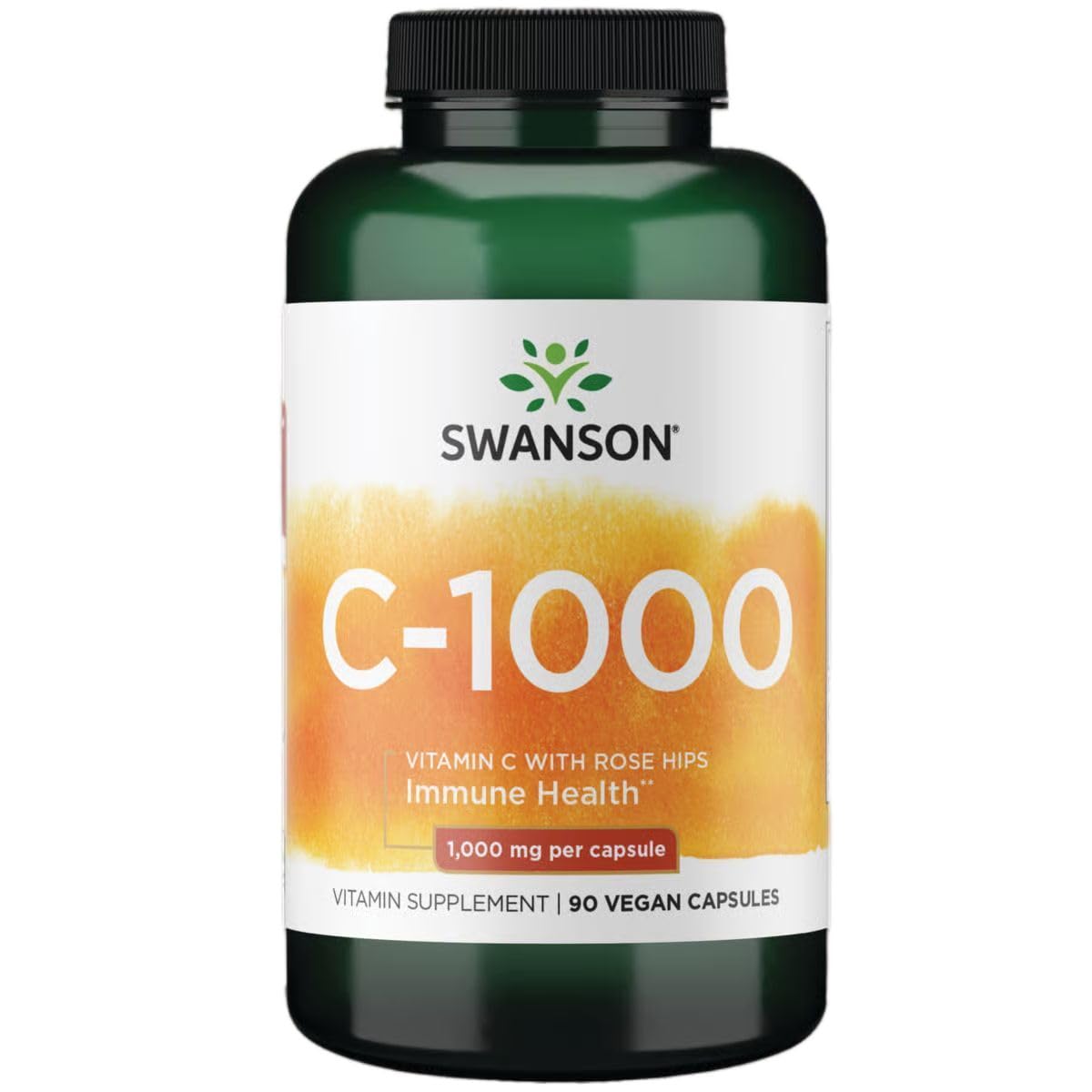 Swanson Vitamin C with Rose Hips – Immune Support, Skin & Heart Health | 90 Capsules, 1000 mg