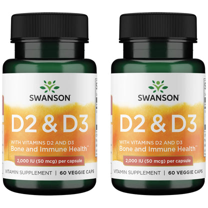 Swanson Vitamin D Complex D2 & D3 – 50 mcg, 60 Veggie Capsules (2 Pack)