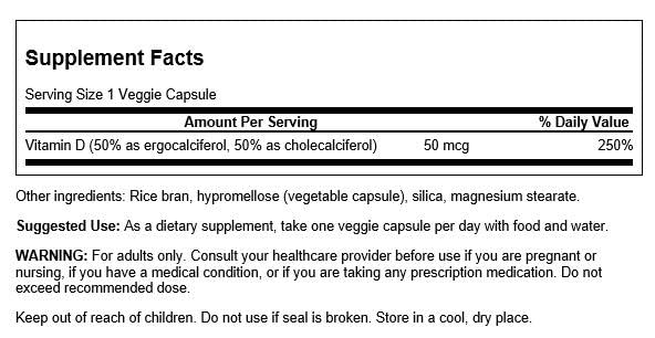 Swanson Vitamin D Complex D2 & D3 – 50 mcg, 60 Veggie Capsules (2 Pack)