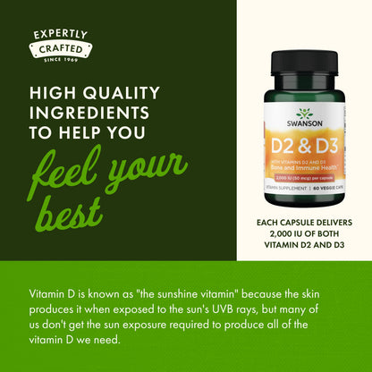 Swanson Vitamin D Complex with D2 & D3 - 50 mcg, 60 Veggie Caps