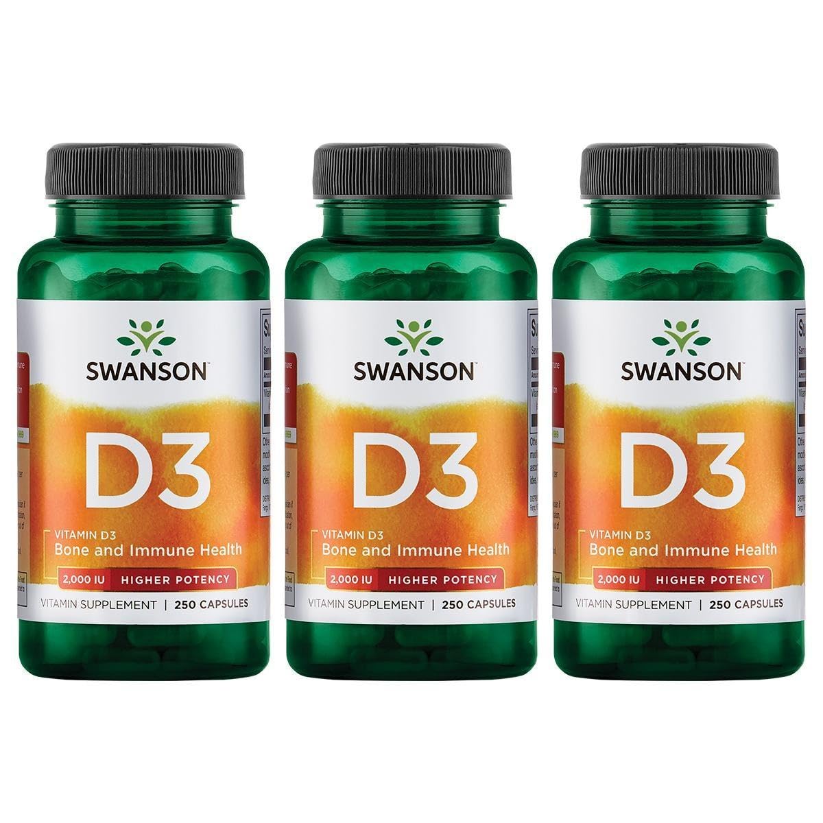 Swanson Vitamin D-3 2000 IU (Sunshine Vitamin) 250 Caps - 3 Pack