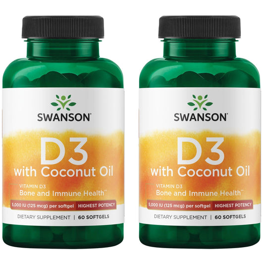 Swanson Vitamin D-3 with Coconut 125mcg (60 Softgels) – Bone Health & Immune Support (2 Pack) BritishVita | Premium UK Vitamins & Wellness Supplements