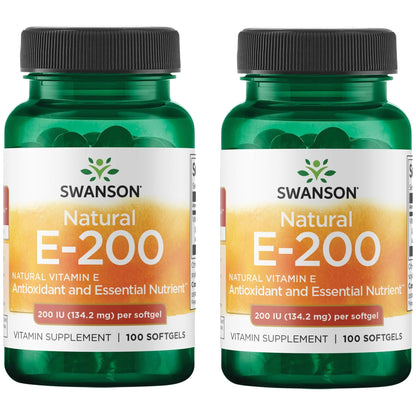 Swanson Natural Vitamin E 200IU - Heart Health & Tissue Protection | 2 Pack (100 Softgels Each)