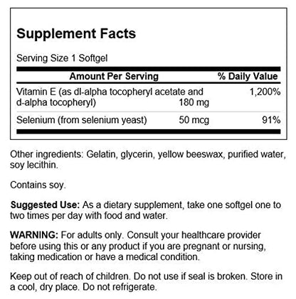 Swanson Vitamin E & Selenium 90 Softgels - Antioxidant & Immune Support
