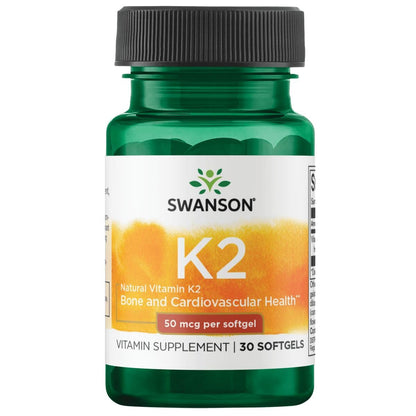 Swanson Natural Vitamin K2 (Menaquinone-7 from Natto) 50 mcg 30 Softgels (1 Pack) | Swanson Health