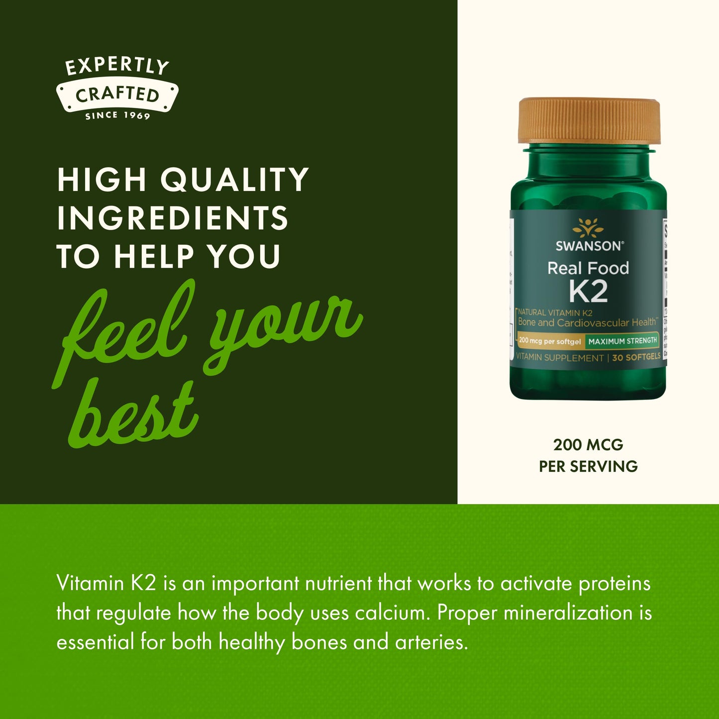 Swanson Vitamin K2 MK-7 200mcg – 30 Softgels – Heart & Bone Health