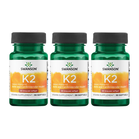 Swanson Natural Vitamin K2 MK-7 Natto 50 mcg 30 Sgels (3 Pack) BritishVita | Premium UK Vitamins & Wellness Supplements
