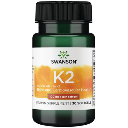 Swanson Vitamin K2 (MK-7) 100 mcg - 30 Softgels | Natto-Based Vitamin for Heart & Bone Health