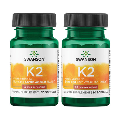 Swanson Vitamin K2 MK-7 Natto 50 mcg 30 Softgels (2-Pack)