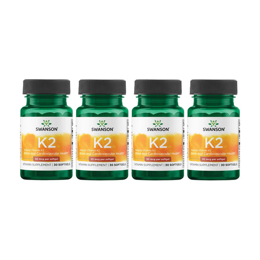 Swanson Natural Vitamin K2 (Menaquinone-7 from Natto) 50 mcg – 4 Pack, 120 Softgels BritishVita | Premium UK Vitamins & Wellness Supplements