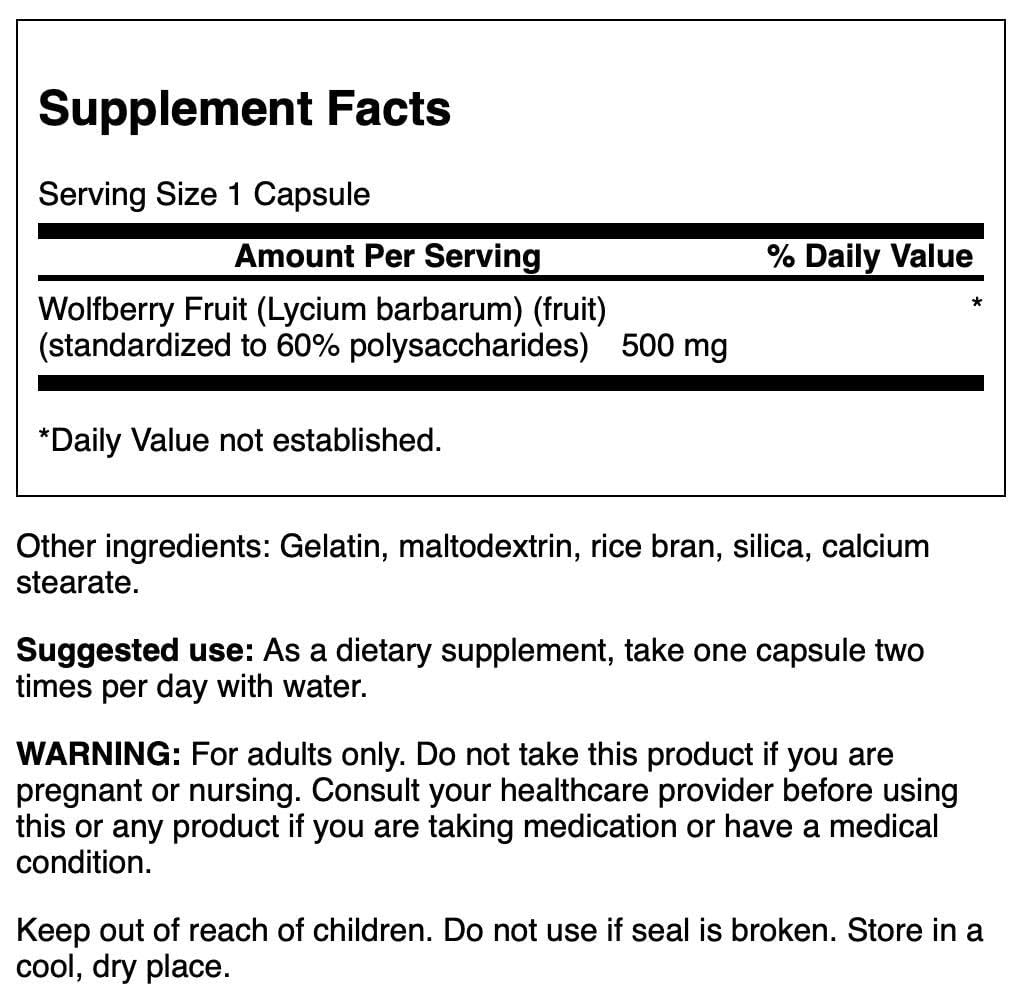 Swanson Wolfberry Goji Berry Standardized Extract 500 mg, 60 Capsules