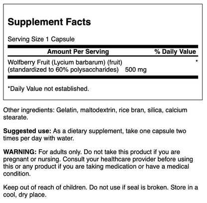 Swanson Wolfberry Goji Berry Standardized Extract 500 mg, 60 Capsules