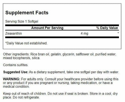 Swanson Zeaxanthin 4 mg 60 Sgels | Eye Health Supplement