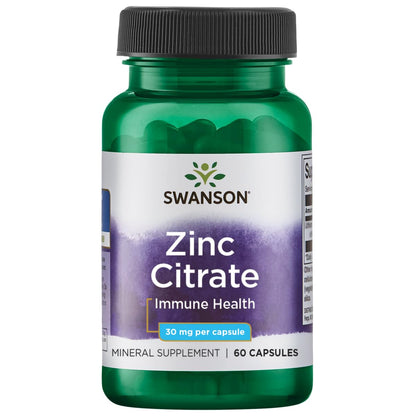 Swanson Zinc (Citrate) 30 Milligrams - 60 Capsules | Immune Support & Vision