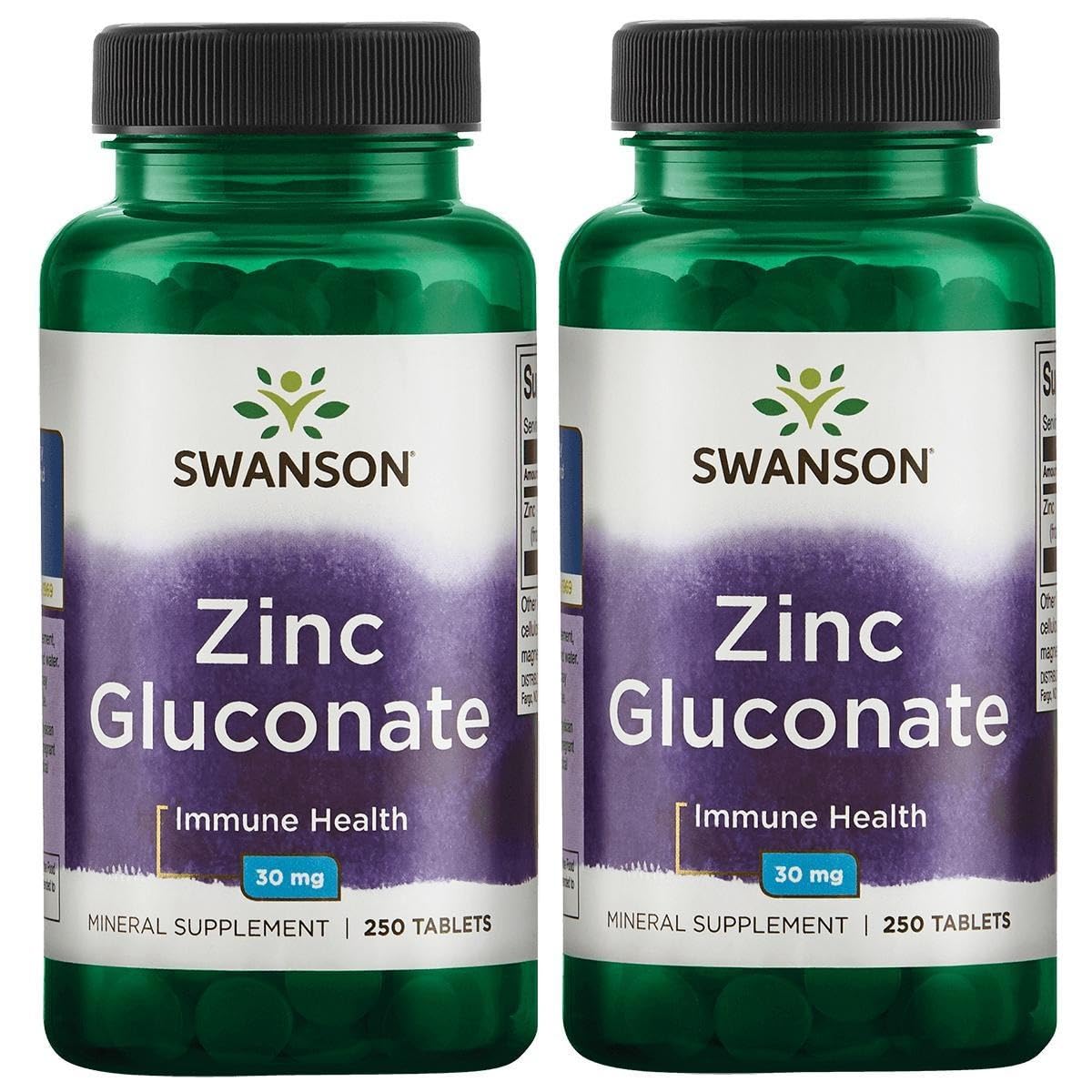 Swanson Zinc Gluconate 30 mg - 250 Tablets (2 Pack) | Prostate Health, Vision & Immune Support