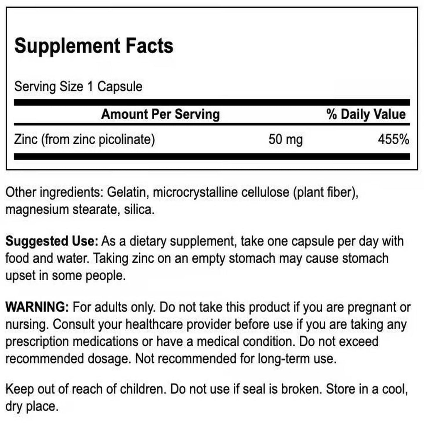 Swanson Premium Brand Extra Strength Zinc Picolinate - Body Preferred Form Immune Health Capsules - 50 mg per capsule - 60 Capsules, Pack of 2