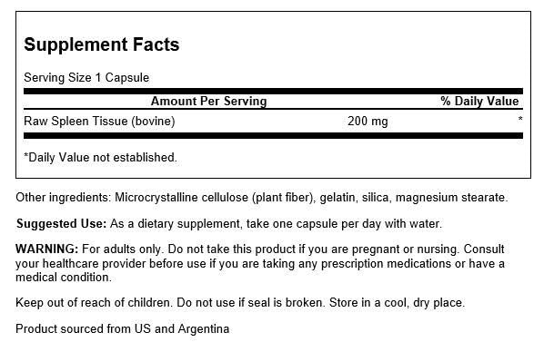 Swanson Raw Spleen Glandular 200 Milligrams 60 Capsules | Swanson Health