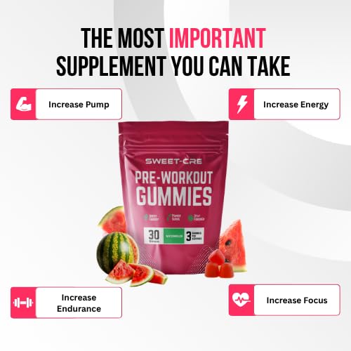 Sweet-Cre Preworkout Gummies – Watermelon, 90-Count | Energy & Endurance
