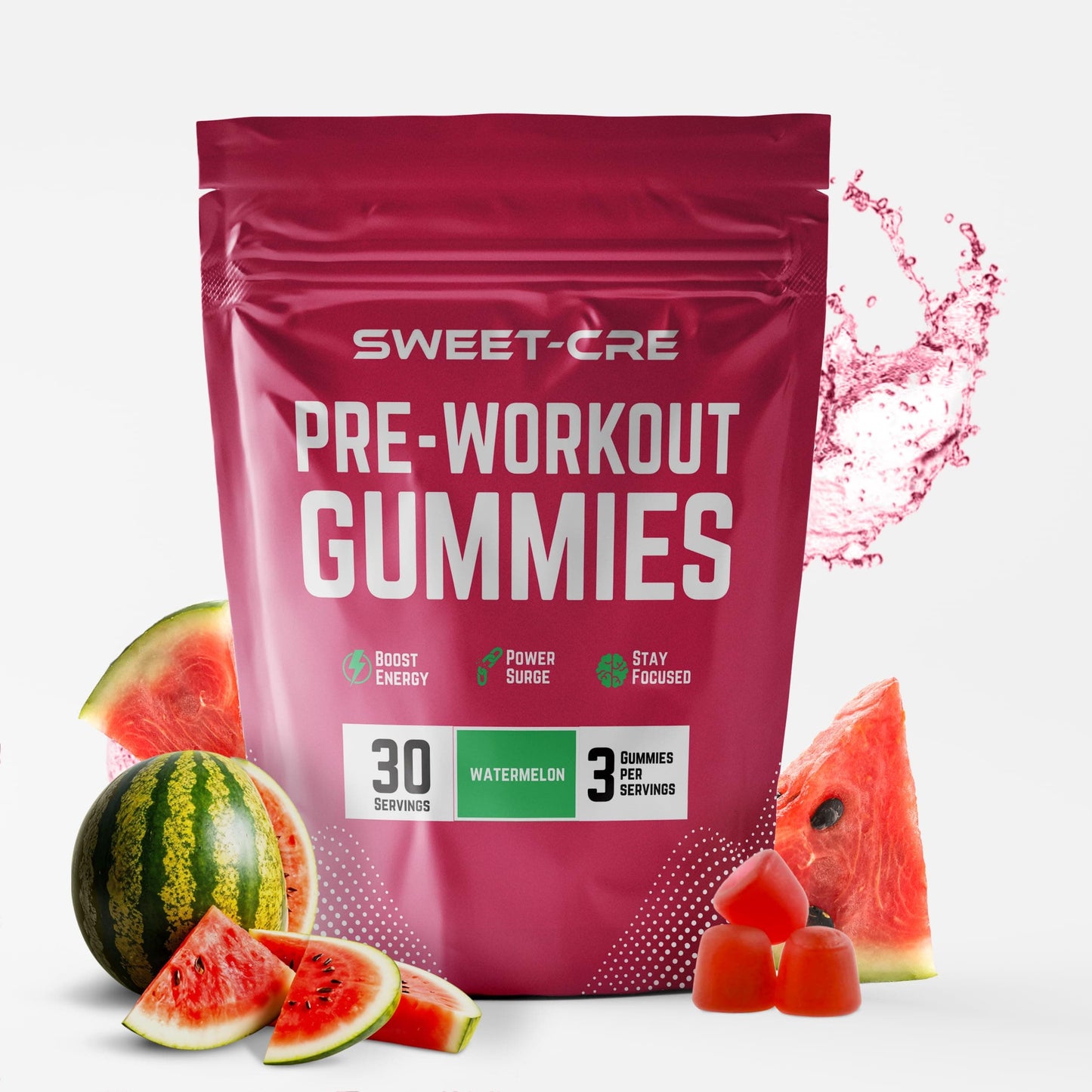 Sweet-Cre Preworkout Gummies – Watermelon, 90-Count | Energy & Endurance