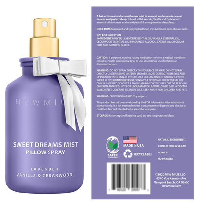 Sweet Dreams Sleep Pillow Spray - Lavender Vanilla Cedarwood Aromatherapy for Calm Sleep | Bedtime Self-Care Gift