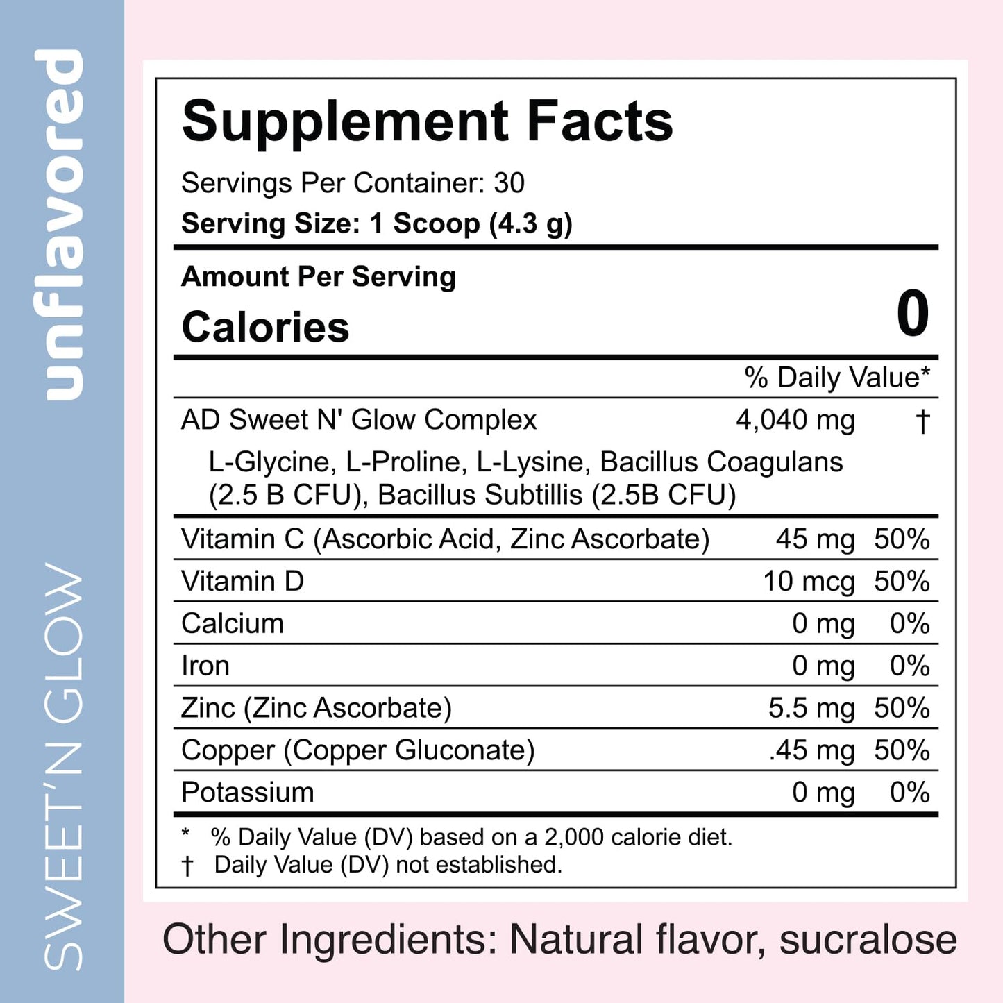 Sweet'N Glow Zero Calorie Sugar Free Collagen Booster – 30 Servings (Unflavored)