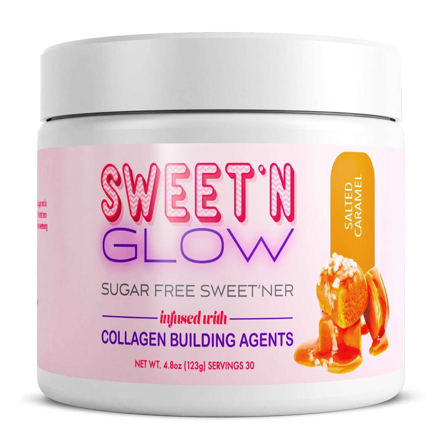 Sweet N Glow Zero Calorie Sugar Free Sweet'Ner with Collagen – 30 Servings Salted Carmel