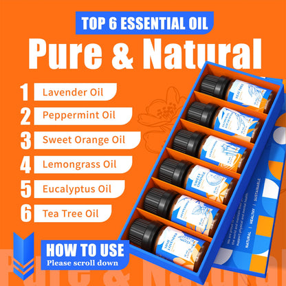 HIQILI Essential Oils for Diffusers for Home – Beginner Kit Gift Set (6x10ml)