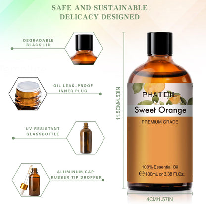 Sweet Orange Essential Oil 100ml | PHATOIL Aromatherapy for Diffuser, DIY Soap, Candle & Bath Bombs