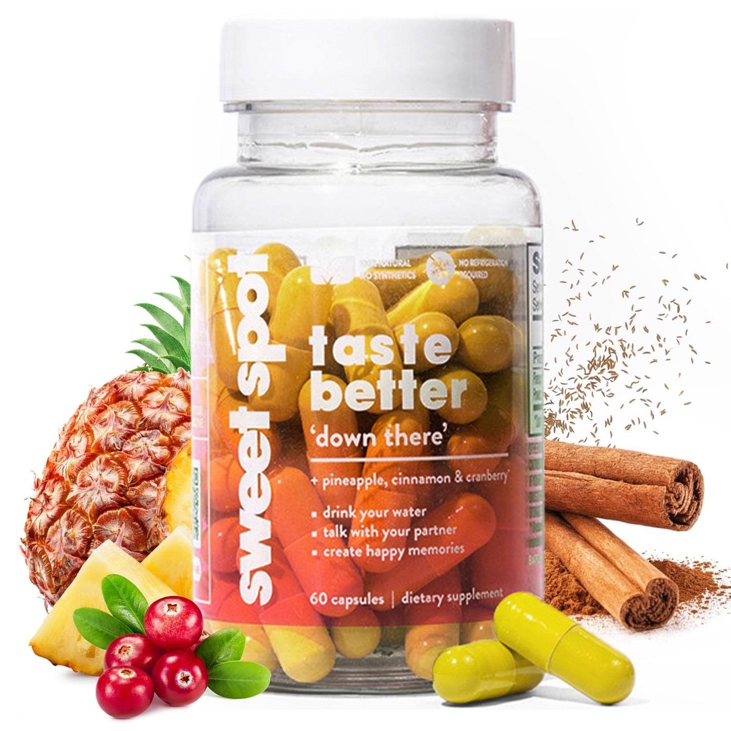 Sweet Spot Pineapple & Cranberry Vaginal Health Supplement – 60 Capsules | Freshens Taste & Balance