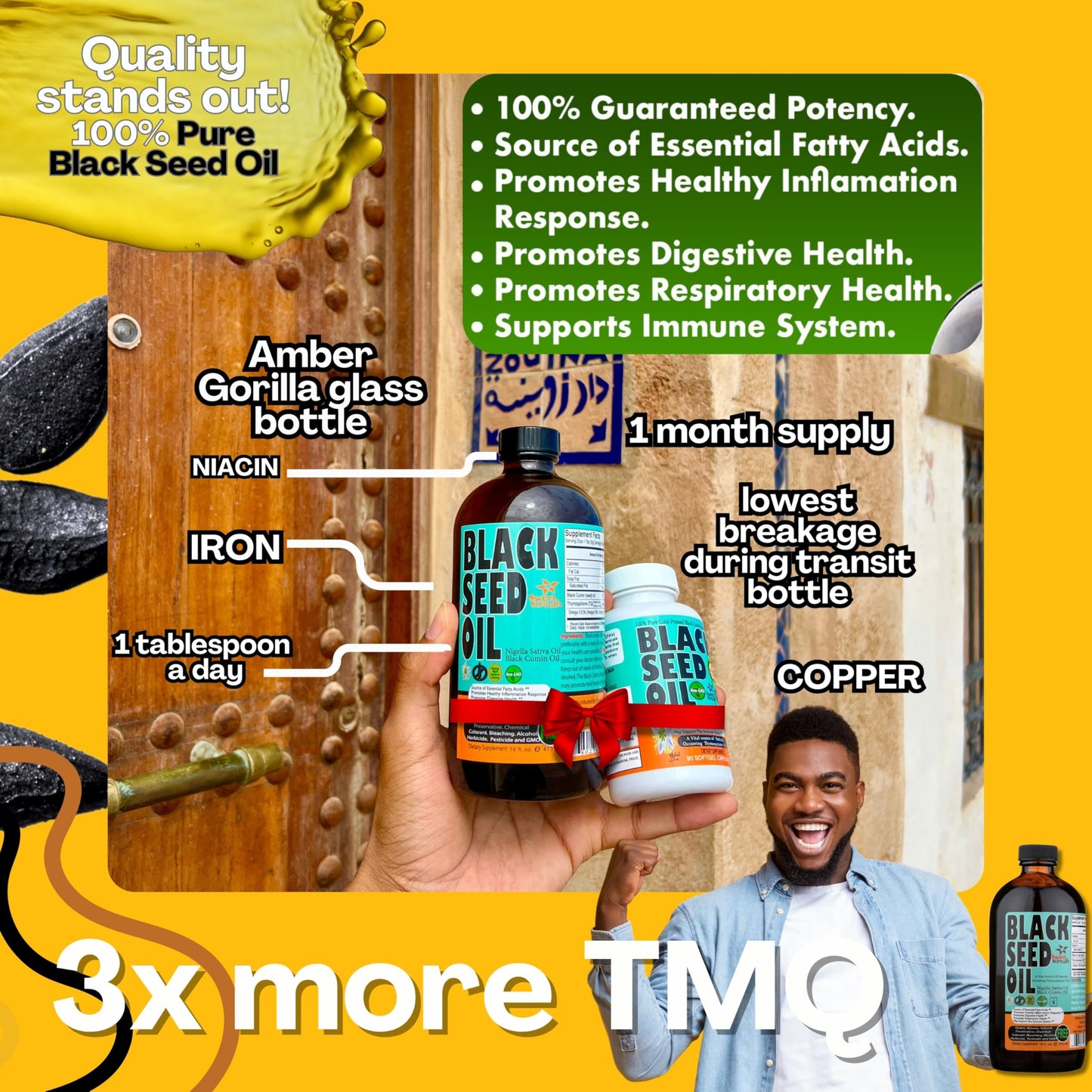 Sweet Sunnah Premium Black Seed Oil - Cold Pressed Nigellaa Travel Size 4 Fl Oz | Gluten Free, Non-GMO