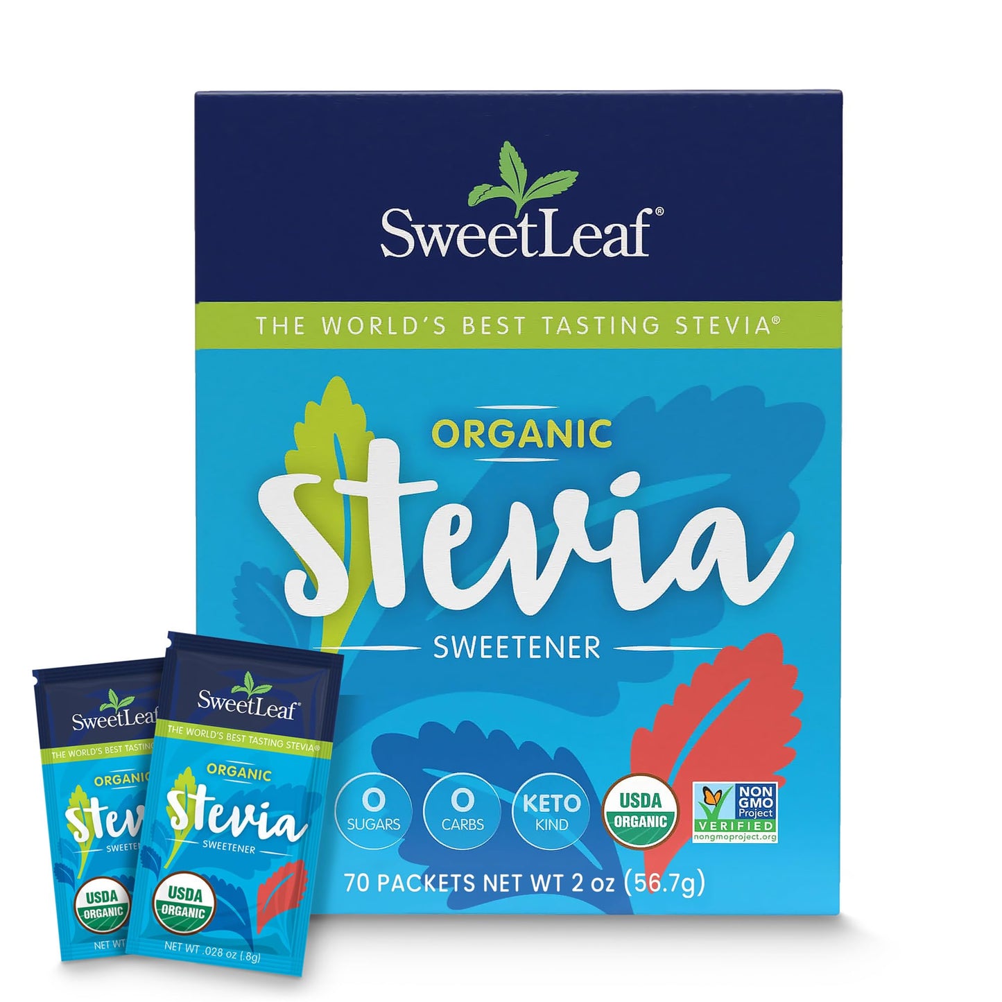 SweetLeaf Organic Stevia Powder Packets – Zero Calorie, Sugar Free, Keto (70 Packets)
