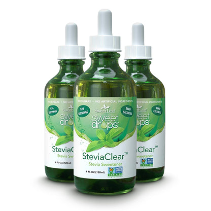 SweetLeaf SteviaClear Sweet Drops – Zero-Calorie Liquid Stevia, No Bitter Aftertaste, Pack of 3 (4 oz each)